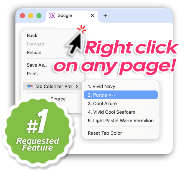 Tab Colorizer Pro right click menu showing color selection options
