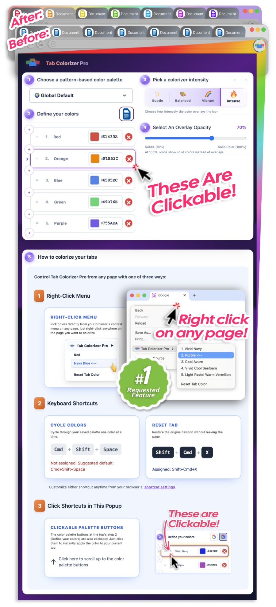 Tab Colorizer Pro extension showing colorized browser tabs